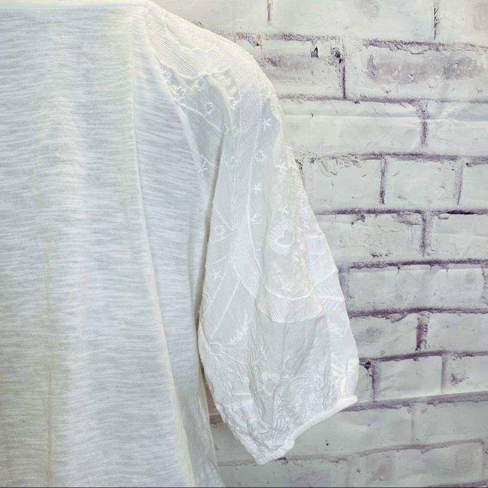 Anthropologie Maeve Bridey White Embroidered Puff Sleeve U-Neck Cotton S - Picture 6 of 9